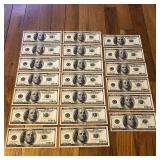 (20) Sequential 1996 US 100 Dollar Banknotes