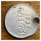1936 Rabies Tag Token