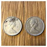 (2) 1961 Silver Canada 25 Cent Coins