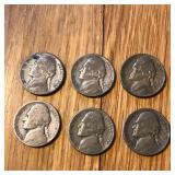 (6) Silver Wartime Jefferson Nickel Coins