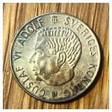 1966 Silver Sweden 1 Krona Coin Gustaf VI