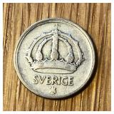 1945 Sweden Silver 25 Ore Coin