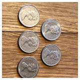 (5) Canada 5 Cent Coins - Nice Condition