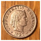 1927 Swiss 20 Rappen Coin