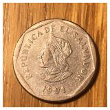 1991 El Salvador 1 Colon Coin