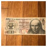 1969 Mexico 10 Pesos Banknote