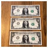 (3) Sequential 2017 1 Dollar Banknotes