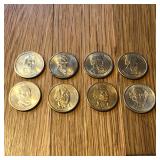 (8) Mixed $1 One Dollar Presidential Coins