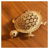 Gold Tone Rhinestone Turtle Brooch Pin or Pendant