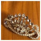 Silver Tone & Rhinestone Crown Brooch Pin