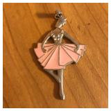 Silver Tone & Enamel Ballerina Pendant