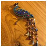Huge Multi Color Rhinestone Peacock Brooch Pin