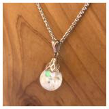 14K White Gold Chain with Floating Opal Pendant