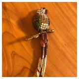 Enamel & Rhinestone Articulated Bird Brooch Pin