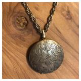 Gold Tone Double Photo Locket Pendant Necklace