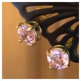 10K Gold & Round Pink Stone Stud Earrings