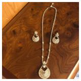 Vintage Rhinestone Necklace & Clip On Earrings Set