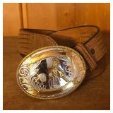 Justin Genuine Lizard Western Belt & Nickel Buckle