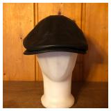 Black Genuine Leather Cabbie / Newsboy Cap Hat
