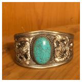 Silver Tone & Turquoise Wide Cuff Bracelet