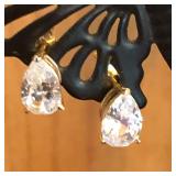 14K Gold & CZ Pear Shaped Stud Earrings