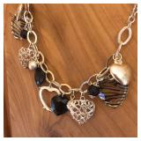 Silver Tone Heart Pendants Charms Necklace