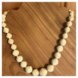 Carved Ivory Bead Necklace 14K White Gold Clasp