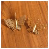 (2) Gold Tone Butterfly Brooch Pins