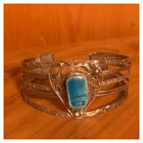 Silver Tone & Scarab Bead Cuff Bracelet
