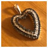 10K White Gold Diamond Sapphire Heart Pendant