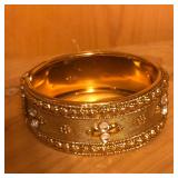 Gold Tone Hinged Wide Bangle Bracelet