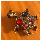 Multi Color Rhinestone Turtle Brooch Pin