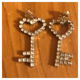 (2) Rhinestone Heart Skeleton Key Pendants