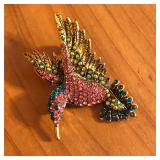 Multi Color Rhinestone Hummingbird Brooch Pin