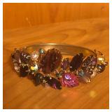 Gold Tone & Purple Faux Stone Bangle Bracelet