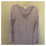 Womens NO COMMENT Long Sleeve Shirt V Neck Top