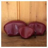 (3) Assorted Size Red Leather Zippered Pouch Bags