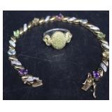 Sterling tennis bracelet & sterling cocktail ring