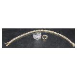 Three pcs sterling jewelry: Tennis bracelet, penda