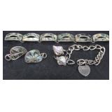 Sterling bracelet, ring, screw back earrings, & st