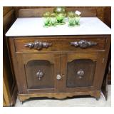 Marble top single drawer, double door wash stand w