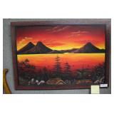 South American acrylic on canvas art of Mountains