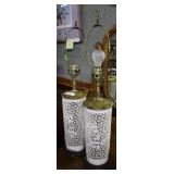 Pair of white ceramic floral table lamps