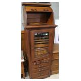 Outstanding Oak upright dental cabinet with roll t