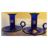 Pair of cobalt Blenko candlesticks