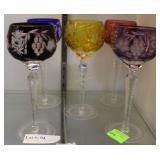 Five cut to clear etched wine glasses