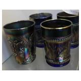 Four iridescent bird water glasses
