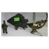 Three metal animals - fish, lucky elephant & dolph