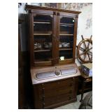 2pc drop front writing deskBurled wood