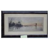 Water color sailing boat off shore